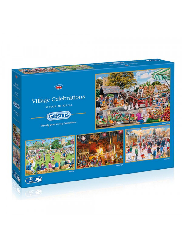 Gibsons Village Celebrations 4 X 500piece Jigsaw Puzzle