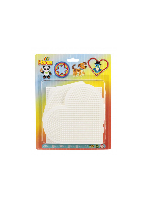 Hama Midi Pegboard 4580 Round, Heart, Square & Hexagon Pegboard White - 4 Pcs.