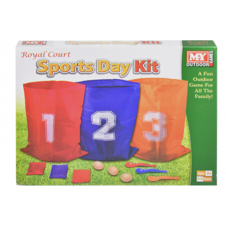 3 In 1 Sports Day Kit Sack Race Egg And Spoon Race Set Bean Bag Toss Fun Outdoor Garden Game