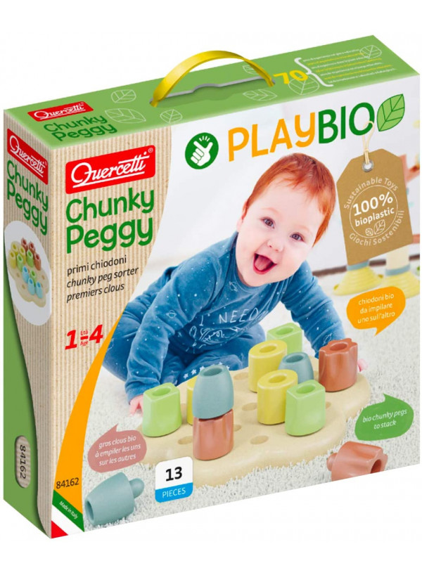 Quercetti - Chunky Peggy Playbio - Classic Stacking Peg Toy Made With Eco-Friendly Bioplastic Quercetti - Chunky Peggy Playbio - Classic Stacking Peg Toy Made With Eco-Friendly Bioplastic