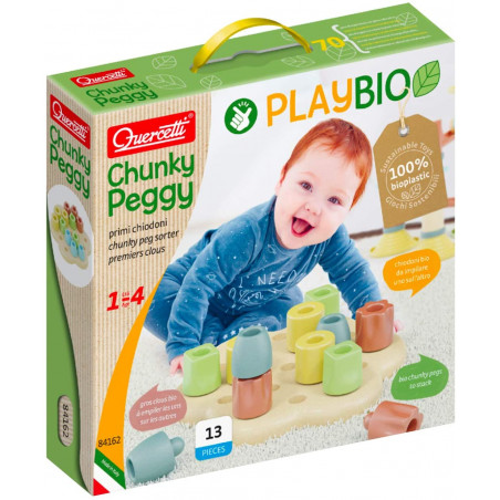 Quercetti - Chunky Peggy Playbio - Classic Stacking Peg Toy Made With Eco-Friendly Bioplastic