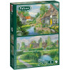 Jumbo 11289 Falcon De Luxe - Riverside Cottages 2 X 500 Piece Jigsaw Puzzles