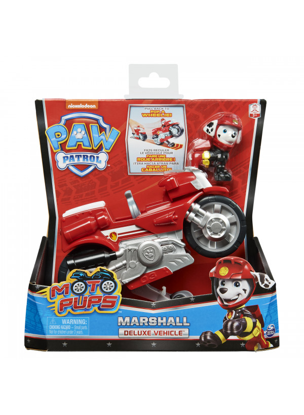 Paw Patrol Moto Pups Marshall Deluxe Pull Back Motorcycle Vehicle With Wheelie Feature And Figure