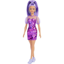 Barbie Fashionistas Doll 178, Petite, Long Purple Hair & Purple Metallic Dress