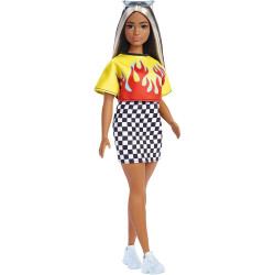 Barbie Fashionistas Doll 179, Curvy, Long Highlighted Hair & Flame Crop Top