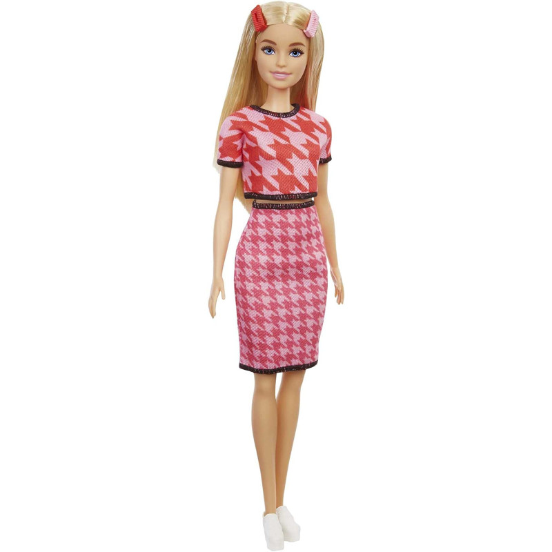 Barbie Fashionistas Doll 169 With Long Blonde Hair & Houndstooth Crop Top & Skirt