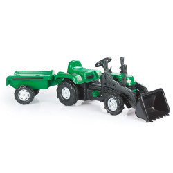 Dolu Ranchero Pedal Tipper Tractor With Trailer Green