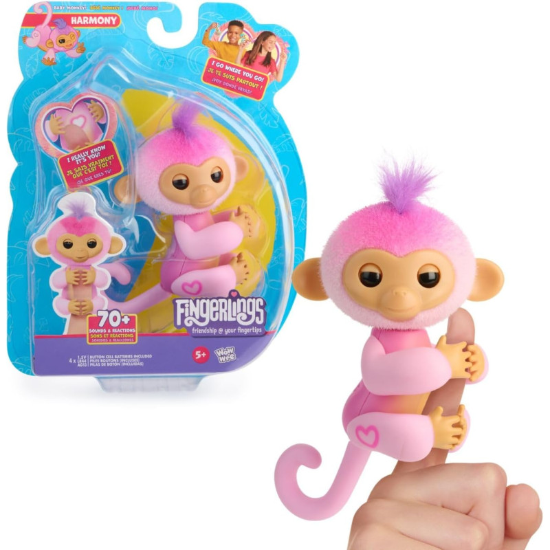 Fingerlings Interactive Baby Monkey Reacts To Touch – 70+ Sounds & Reactions – Harmony (Pink)