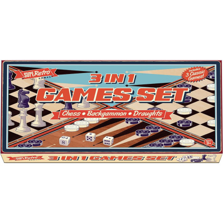 Retro 3 In 1 Board Game Set Includes Chess, Backgammon And Checkers