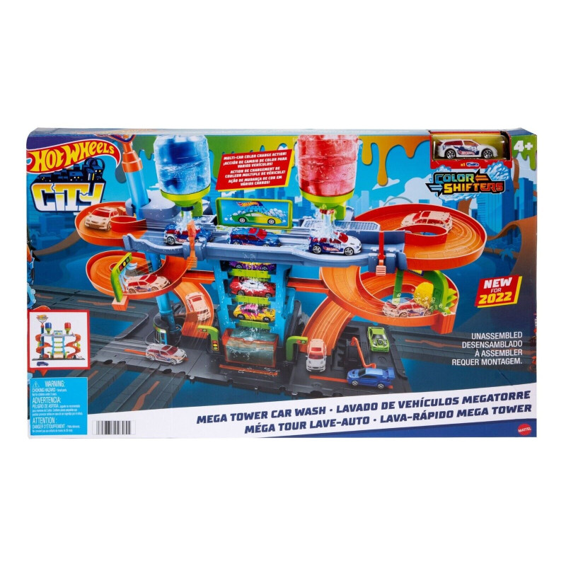 Hot Wheels City Mega Tower Car Wash Playset Includes X1 Colour Shifters Car