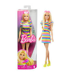 Barbie Fashionista Blonde Doll with Braces and Rainbow Dress
