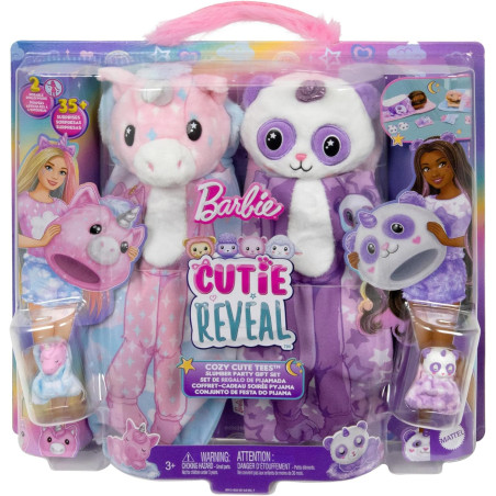 Barbie Cutie Reveal Slumber Party Gift Set, 2 Dolls with Surprises and Accesories