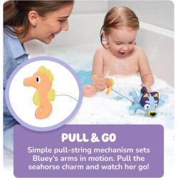 TOMY Toomies Swimming Bluey - Toddler Bath Bluey Toy with Pull String Seahorse