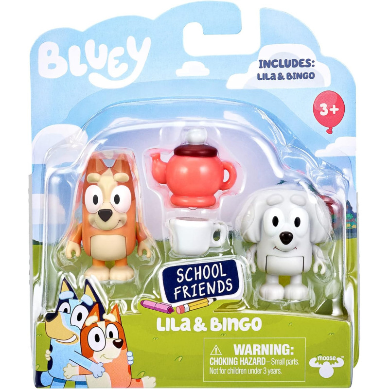 Bluey Lila and Bingo School Friends 2-Packs Tea Time Party Playset