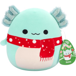 Squishmallows Original 7.5-Inch Richie the Teal Axolotl with Red Spotted Scarf Holiday Plush Soft Toy