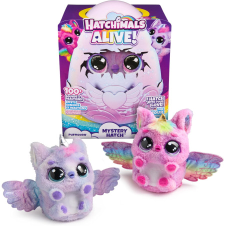 HATCHIMALS Alive, Mystery Hatch Pufficorn, Surprise Interactive Toy and Egg with Mist, Lights and Sounds