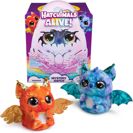 HATCHIMALS Alive, Mystery Hatch Draggle, Surprise Interactive Toy and Egg with Mist, Lights and Sounds