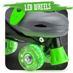 Xootz Adjustable Quad Roller Skates LED Wheels Black/Green 9-12