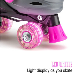 Xootz Adjustable Quad Roller Skates LED Wheels Black/Pink 9-12