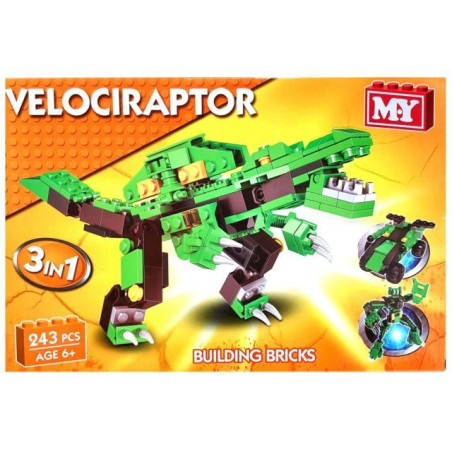 MY Building Bricks Large Dinosaur Velociraptor 3 In 1 Construction Set 243 Piece