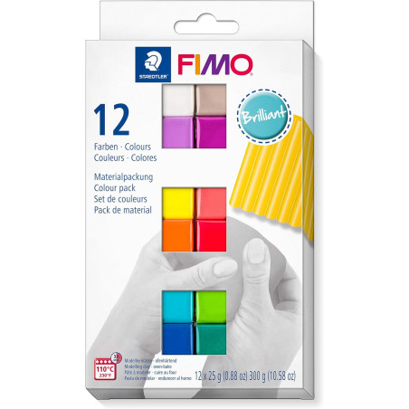 FIMO Soft Oven Hardening Polymer Modelling Clay - Basic Assorted Colours (Pack of 12 x 25g Blocks)