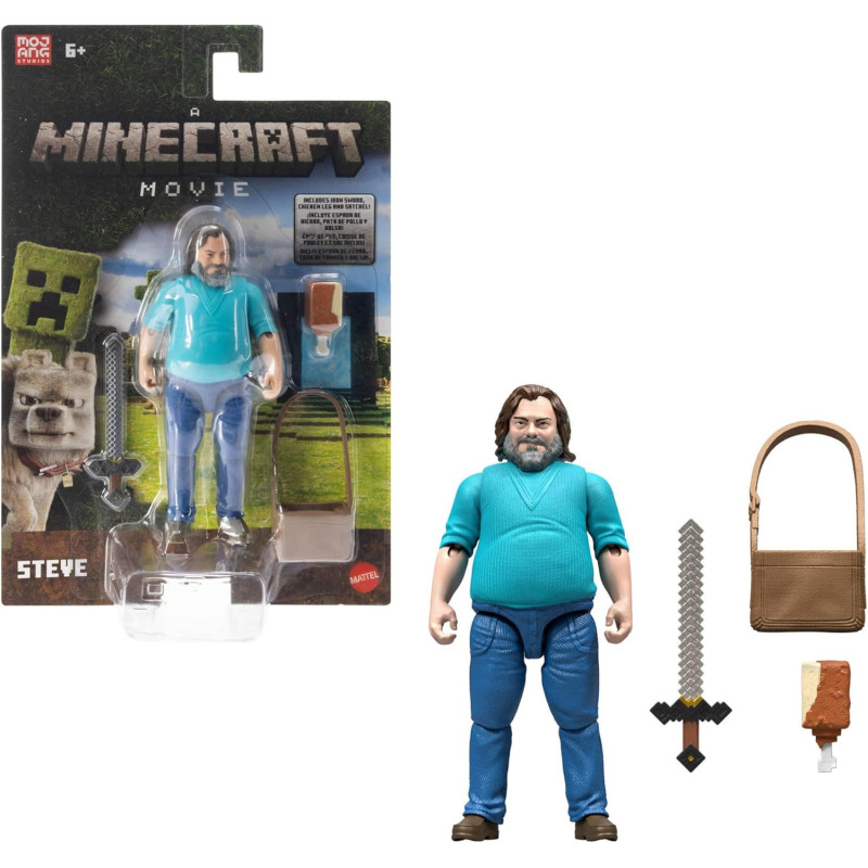 Mattel Minecraft Action Figure & Accessories Set, 4-inch Steve Posable Character