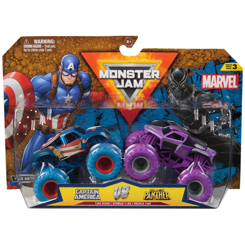 Monster Jam Official 1:64 Die Cast - Marvel Captain America Vs. Black Panther