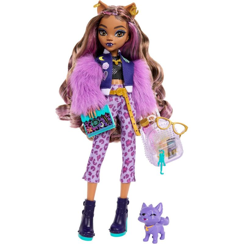 Monster High Clawdeen Wolf Poseable Fashion Doll with Pet Dog Crescent and Accessories