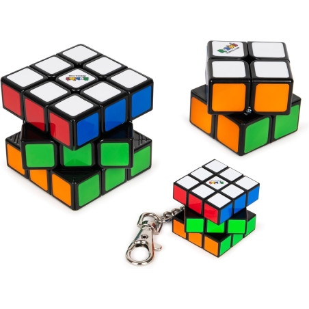 Rubik’s Cube Family Pack, Original 3x3, 2x2 and 3x3 Keyring, Complete Pack of 3