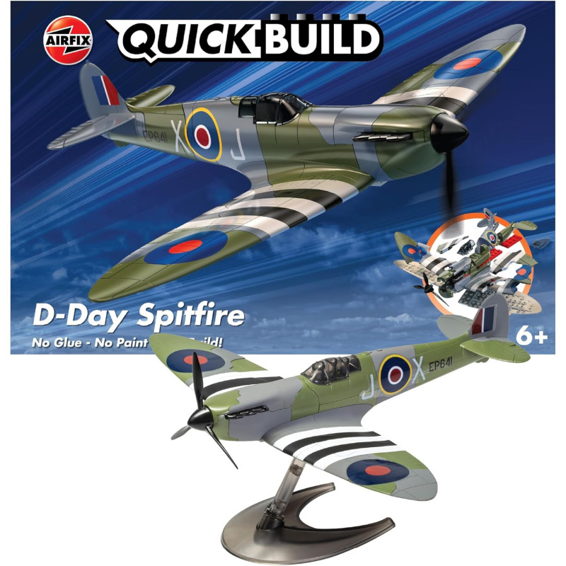Airfix QUICKBUILD Model Aircraft Kits - J6045 D-Day Spitfire Model Building Kit for Kids 6+ Airfix QUICKBUILD Model Aircraft Kits - J6045 D-Day Spitfire Model Building Kit for Kids 6+