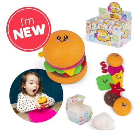 Fidget Burger Toy – 8 Stackable Squishy Pieces for Stress Relief & Sensory Fun
