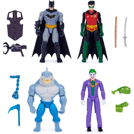 DC Comics Batman and Robin vs. The Joker and King Shark 4-inch Action Figures