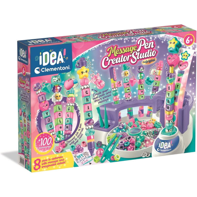 Clementoni Message Pen Creator Studio– Customise Colourful Pens with Beads, Stickers and Letters