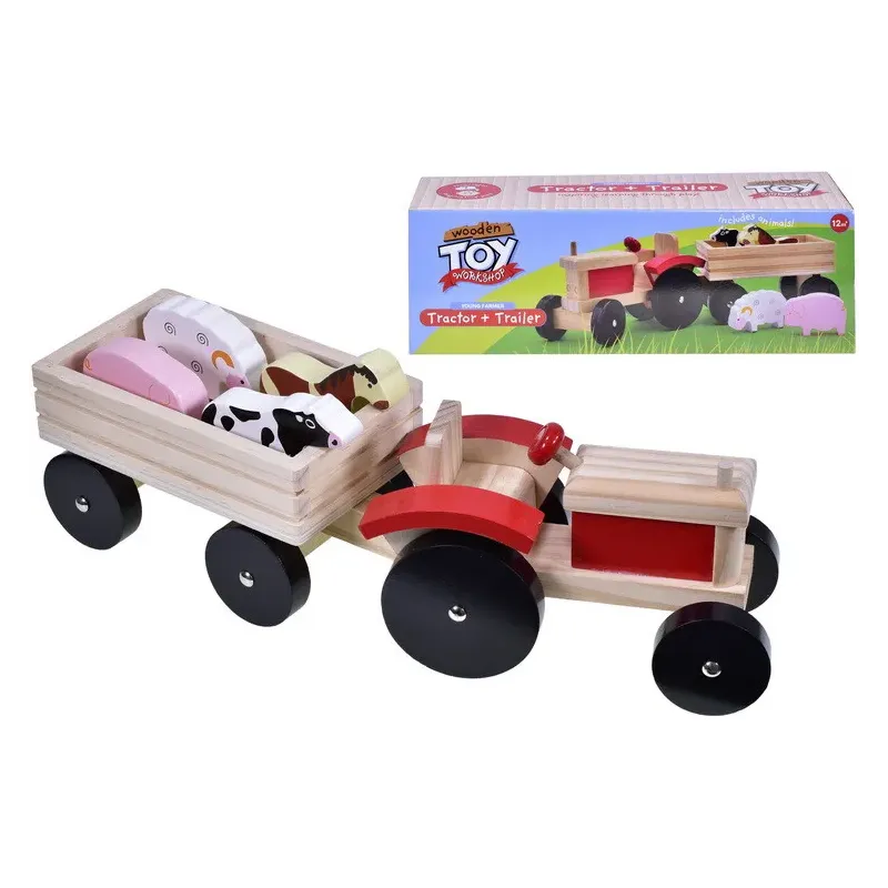KandyToys Baby Toys Wooden Tractor & Trailer Young Farmer Set
