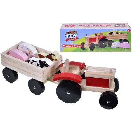 KandyToys Baby Toys Wooden Tractor & Trailer Young Farmer Set